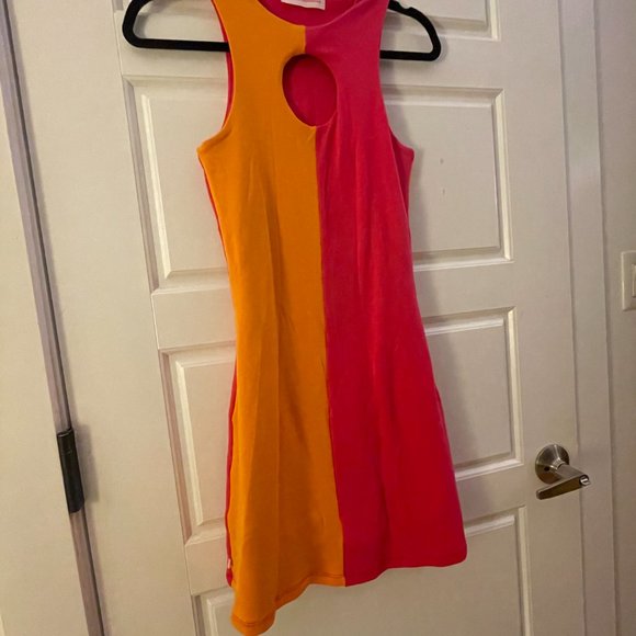 Retro Pink & Orange Dress with Cutouts (space-y feel) - Picture 2 of 7